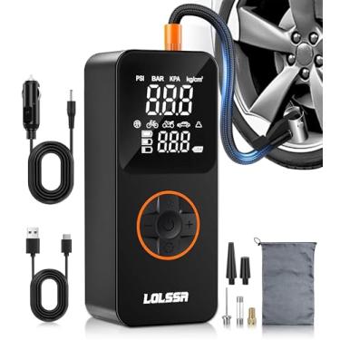 Imagem de Compressor de ar portátil com bomba de ar 150PSI elétrica sem fio para carro, motocicleta, bicicleta, bola, com medidor de pressão de pneu, tipo de uso duplo (preto)