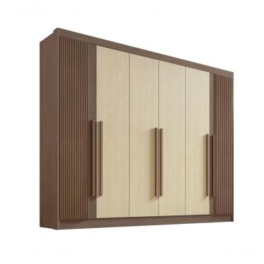 Imagem de Guarda Roupa Casal 6 Portas Ripado 7 Gavetas Sem Pés Athos - D' Doro Castanho-linho-ripado