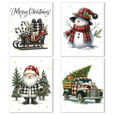 Imagem de Noaleviax Conjunto de arte de parede de berçário de Natal - decoração de parede retrô com tema de Natal de inverno, imagens de Papai Noel, arte de parede para crianças, sala de aula, dormitório