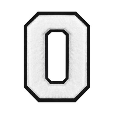 Imagem de 1 peça de patch de número de chenille de ferro branco de 11,4 cm com borda preta – Remendos do alfabeto para roupas, jaquetas, mochilas, chapéus para decoração personalizada, nome personalizado e