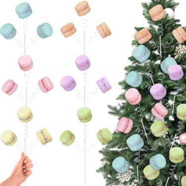 Imagem de Hotop 6 peças de decoração de palitos de árvore de Natal de 40,6 cm, enfeites de Natal de macaroon com glitter, galhos florais de Natal e palhetas de bolas para decoração de topo de árvore de Natal