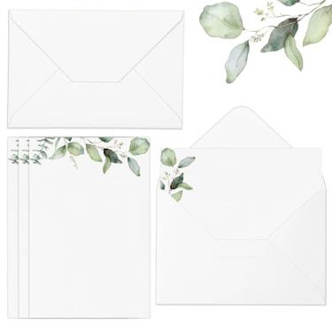Imagem de 100 cartões de cartolina vegetal de 10 x 15 cm, cartões de vegetação brancos grossos e bonitos desenhos de folhas verdes em papel kraft brilhante com 100 envelopes para artesanato faça-você-mesmo, pintura infantil