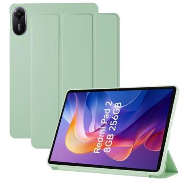 Imagem de Capa para Xiaomi Redmi Pad 2, capa KONXISA com suporte de três dobras, capa de adsorção magnética e couro sintético premium, protetor completo resistente a arranhões e à prova de choque, verde matcha