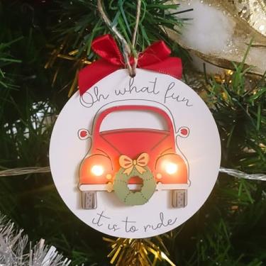 Imagem de Enfeite de Natal de carro vermelho – Decoração de caminhão em camadas de madeira, rústico para amigos e troca de elefante branco