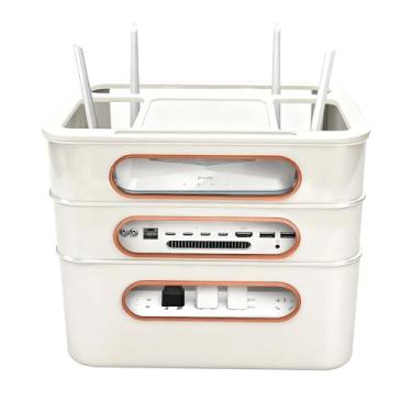 Imagem de Caixa de armazenamento para roteador WiFi, ocultador, organizador de cabos, prateleiras de áudio e vídeo de 3 camadas, capa de armário moderna para modem, caixa de TV, projetor, caixa decorativa para