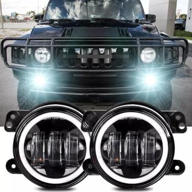 Imagem de CHUSYYRAY Faróis de neblina de 10 cm compatíveis com montagem de faróis de neblina Hummer H2 2003 2004 2005 2006 2007 2008 2009, DRL âmbar seta LED para-choque dianteiro, 6000K superbrilhante, pacote
