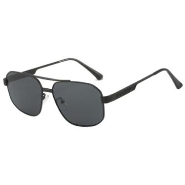 Imagem de JRLLFD Óculos de sol de metal com armação grande e feixe duplo, luxuosos para mulheres e homens, para pesca ao ar livre, UV400 (preto e cinza)