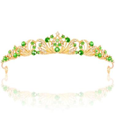 Imagem de TOBATOBA Tiaras e coroas verdes claras para mulheres, meninas, fantasia de coroa de princesa Tiana para mulheres, tiara de casamento, aniversário, formatura, quinze anos, Halloween, acessórios de