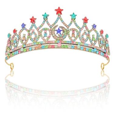 Imagem de CUBACO Tiaras femininas multicoloridas, coroas douradas para mulheres, tiara de casamento para noiva, rainha, coroa, princesa, quinze anos, lua, tiara para aniversário, formatura, concurso de