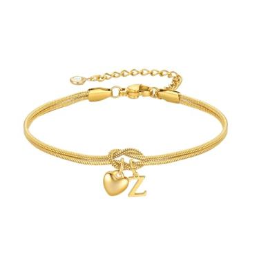 Imagem de M MOOHAM Pulseiras de nó inicial para mulheres – Pulseiras com nó inicial banhado a ouro 18 K para mulheres e adolescentes, pulseira moderna com pingente de amor com letra A-Z, joias delicadas