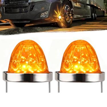Imagem de Jamarco Luzes de LED âmbar melancia de vidro, lentes transparentes, 2 peças redondas de 18 LEDs, luz de melancia âmbar com bisel de aço inoxidável, marcador de seta, substituição para caminhões KW FL