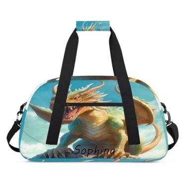 Imagem de Bolsa esportiva personalizada animal dragão monstro legal com nome bolsa personalizada para dormir bolsa de fim de semana, bolsa de treino para dança, balé, academia, ginástica, mala de viagem
