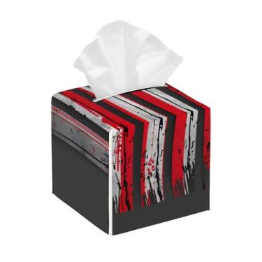 Imagem de Capa quadrada de couro para caixa de lenços de papel, à prova d'água, design de bandeira dos Estados Unidos, organizador de papel facial com cinto inferior, estojo de lenços para mesa, banheiro