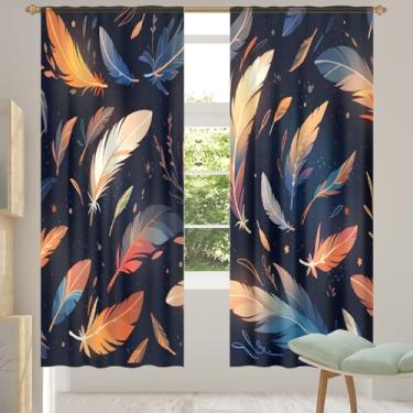 Imagem de 2 conjuntos de painéis de cortinas translúcidas retrô coloridas com filtro leve e painéis de cortina leve para porta e janela para sala de estar, quarto, jantar, 192 cm de comprimento