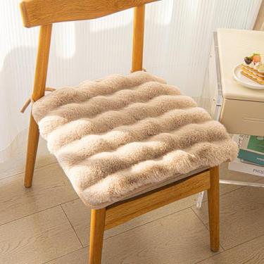 Imagem de Almofada quadrada de pele sintética, almofada de cadeira de lã sintética de coelho, almofadas grossas de pelúcia de inverno para cadeiras de jantar, sofá preguiçoso confortável e chão de escritório