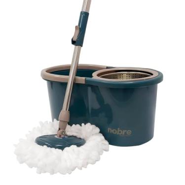 Imagem de Kit Mop Rotatório 360° com Balde 13L + Cesto Inox + 2 Refis | Cabo Ajustável 120cm | Limpeza Prática e Sem Esforço