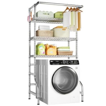 Imagem de Ulif U11 Prateleiras para lavadora e secadora, prateleira de 3 camadas para armazenamento e organizador de lavanderia, prateleira vertical independente de metal, 86 cm L x 50 cm P x 197 cm A, cromado