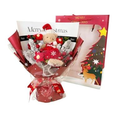 Imagem de BLWOTMOR Buquê de Urso de Pelúcia Artesanal com Flores Artificiais, Sacola de Presente, Luzes E Cartão de Felicitações para Decoração de Mesa de Festa de Anive, L Red, Tamanho real