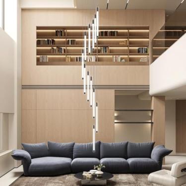 Imagem de Lustre decorativo chique em acrílico para escadas, com faixa linear longa e altura ajustável, LED, moderno, pendente para teto alto, luminária grande para casa de campo, ideal para sala de e