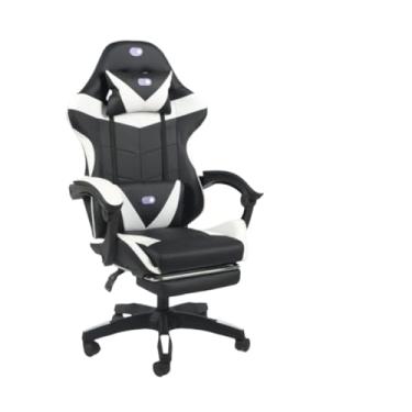 Imagem de Cadeira Gamer Ergonômica com Apoio para Pés - Encosto Reclinável, Braços 2D e Almofadas Lombar/Cervical(Preto e Branco)