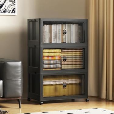 Imagem de SAILUN Caixas de armazenamento empilháveis de 95 Gal/381 Qt Caixas de armazenamento dobráveis dobráveis com tampa, organizadores de armário e caixa de armazenamento com porta preta 71 cm L x 43 cm P x