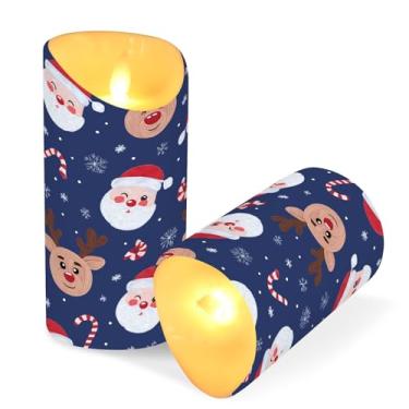 Imagem de Blueangle Pacote com 2 velas sem chama de rena e Papai Noel com controle remoto e temporizador, velas LED cintilantes (7,6 cm x 15 cm) para decoração de casa, casamento, acampamento (429)