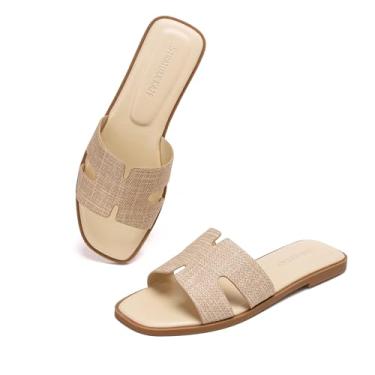 Imagem de Stratuxx Kaze Sandálias femininas de bico aberto sem salto confortável para o verão, preto, branco, marrom, Raffia, 40