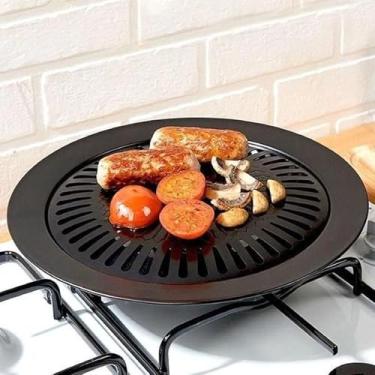 Imagem de Churrasqueira de Fogão Sem Fumaça, 32 cm, Churrasqueiras Portáteis,Chapa Com Revestimento Cerâmico Churrasqueiras Embutidas,autônomas Casa e Cozinha - Preta