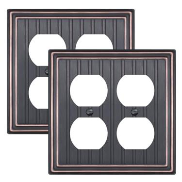 Imagem de Placa de parede de metal para tomadas elétricas, placa decorativa de bronze envelhecido para interruptor, placa de cobertura de interruptor de luz, placas de parede de 2 gangs (tomada dupla dupla
