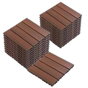 Imagem de SPXMQSS Decking composto, piso de jardim ao ar livre, telhas de deck interligadas WPC, para terraço de jardim, varanda, antiderrapante, fácil de instalar, ótima drenagem 30 x 30 x 2,2 cm C 22 peças