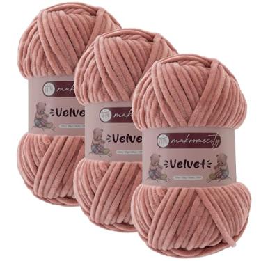 Imagem de Makromecity 3 novelos de fio de veludo 100 g (3,5 oz) / 120 m (132 jardas) fio de chenille premium 100% poliéster, ultra macio, antibolinhas, lavável na máquina, 30 cores para tricô e crochê (rosa