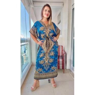 Imagem de Vestido Kaftan Indiano Longo Estampado Plus Size - Cod. 22067 - Aleci 
