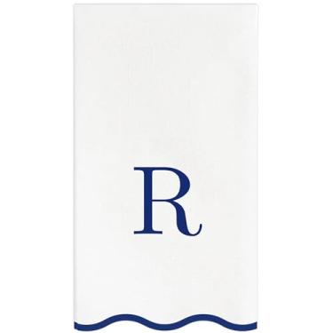 Imagem de Stxy's Toalhas de hóspedes com monograma, 40 toalhas de mão com letras - azul marinho letra 'R', guardanapos de papel R com monograma recortados decorativos, guardanapos de jantar descartáveis azuis e