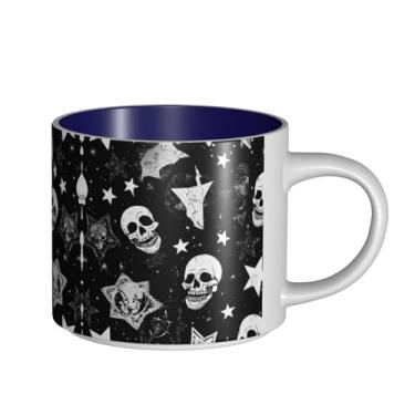 Imagem de ZERAOKE Caveira punk branca - Caneca grande de cerâmica impressa para café, capacidade grande para escritório e casa, pode ser lavada na lava-louças, design com alça em C.