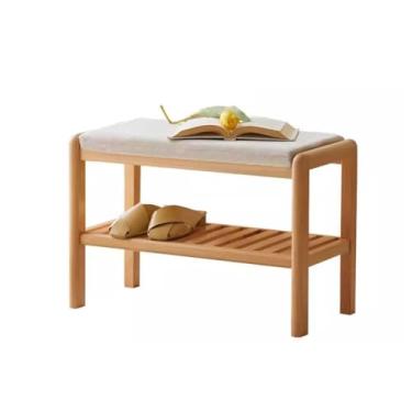 Imagem de uhyOHF Banqueta de mudança de sapato estofado moderno banco de troca de sapatos retangular de madeira maciça banco de entrada de 2 camadas: banco de entrada de 23 polegadas (