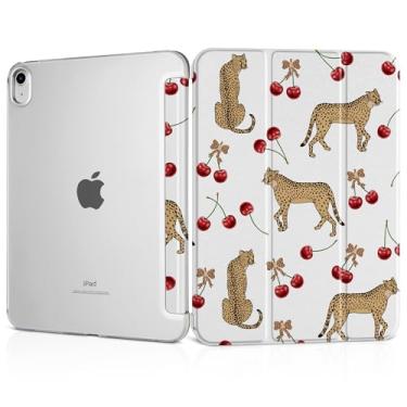 Imagem de MEEgoodo Capa para iPad A16 11ª geração 2025 11 polegadas, capas de tablet para iPad 10ª geração 2022, capa para tablet com textura de seda e capa traseira transparente para PC, leopardo e cereja