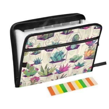 Imagem de Wassud Cacto em vidro sanfonado organizador de arquivos carta a4 pastas de arquivo de papel organizador de documentos fólio com etiquetas pasta de arquivo expansível 13 bolsos