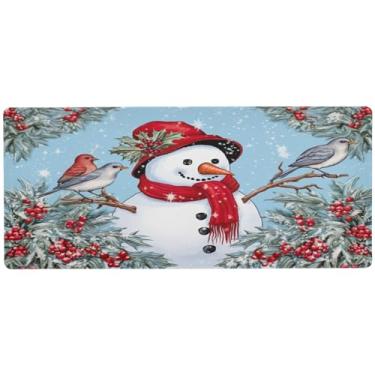 Imagem de Wassud Mouse pad de boneco de neve e pássaro para jogos com base de borracha antiderrapante, mouse pad longo com borda costurada, almofada grande à prova d'água para escritório, casa, 80 x 39,9 cm