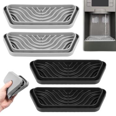 Imagem de Bandeja coletora de silicone para geladeira com 4 peças para dispensador de água, geladeira, coletor de gotejamento, antiderrapante, evita respingos de água (retangular, 2 pretos + 2 cinzas)