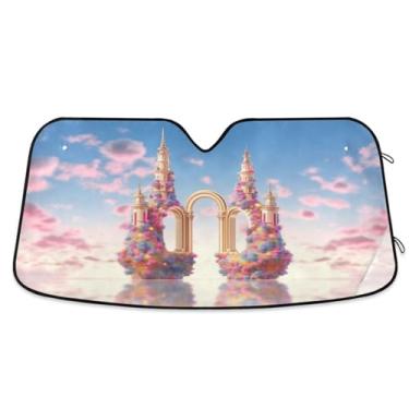 Imagem de Wassud Para-sol de para-brisa de carro em arco rosa, persianas refletivas para janela frontal de carro, protetor de viseira de sol bloqueia raios UV, persiana dobrável sanfonada para carro, caminhão