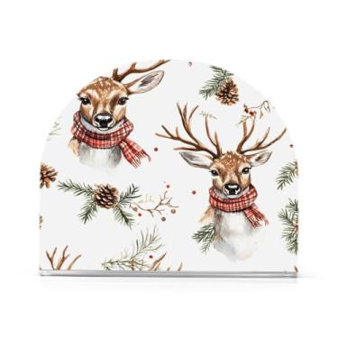 Imagem de xigua Suporte de guardanapo de rena de Natal para mesas, porta-guardanapos de papel de prato acrílico elegante, dispensador de papel de seda independente moderno para sala de jantar, sala de estar