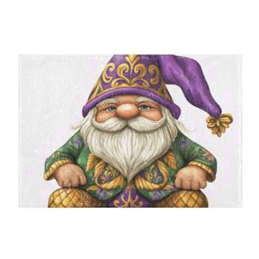 Imagem de Burbuja Tapete de banho Mardi Gras Gnomo, tapete de banheiro absorvente extra macio com suporte antiderrapante para banheiro, banheira, chuveiro, 41 x 61 cm