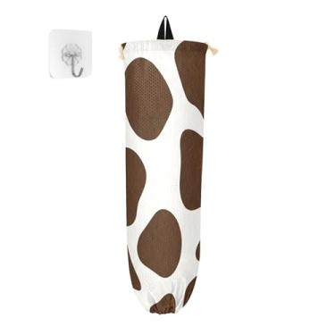 Imagem de xigua Suporte de parede para saco plástico com estampa de vaca marrom com cordão, pacote com 2, organizador de sacolas de supermercado reutilizável para bolsas, meias, roupas íntimas e gravatas