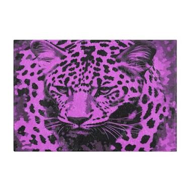 Imagem de Burbuja Tapete de banho leopardo roxo, tapete de banheiro absorvente extra macio com suporte antiderrapante para banheiro, banheira, chuveiro, 40 x 61 cm