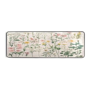 Imagem de Burbuja Tapete retrô Wildflowers Runner 61 x 183 cm, tapete lavável antiderrapante com suporte de borracha, tapete para sala de estar, corredor, decoração de casa