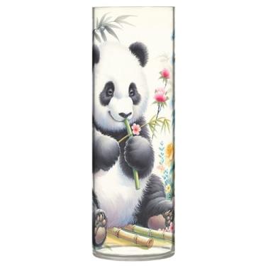 Imagem de Burbuja Vaso de flores de panda aquarela, vaso cilíndrico de plástico, não quebrável, alto redondo, transparente para decoração de casa, escritório, buquê de casamento