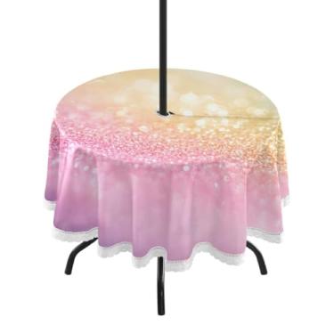 Imagem de CEBUGI Toalha de mesa redonda para uso ao ar livre, fundo arco-íris, impermeável, com furo Umberlla, capa de mesa lavável para pátio, cozinha, sala de jantar, 152 cm