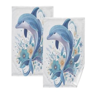 Imagem de CEBUGI Conjunto de 2 toalhas de banho - toalhas de algodão macio para lavar o rosto - toalhas de banho de mão para cuidados com a pele do banheiro | 41 x 71 cm | Golfinho