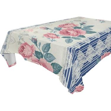 Imagem de Burbuja Toalha de mesa floral retrô, toalha de mesa quadrada anti-rugas grossa para decoração de jantar, cozinha, festa, 152 x 152 cm
