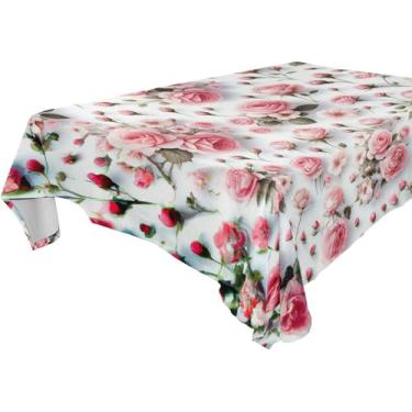 Imagem de Burbuja Toalha de mesa rosa rosa, toalha de mesa quadrada anti-rugas grossa para decoração de jantar, cozinha, festa, 137 x 137 cm